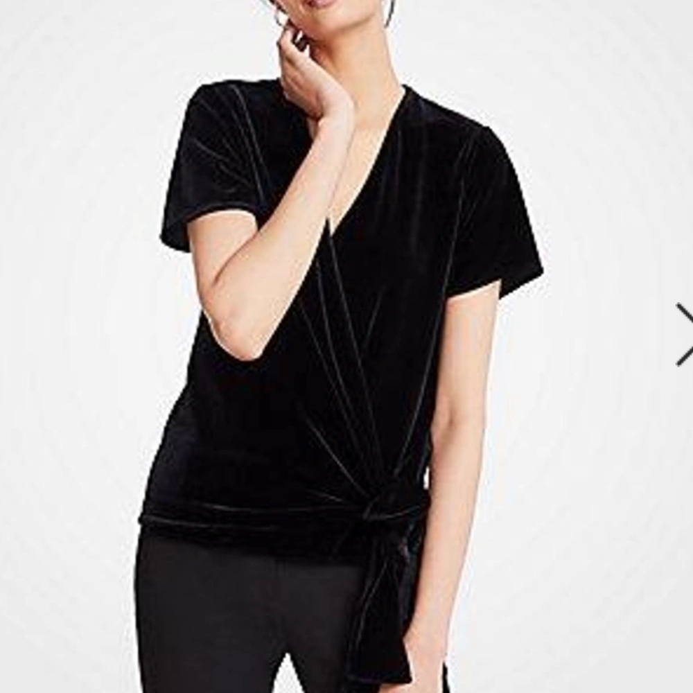 Ann Taylor Velvet Wrap Top Black M